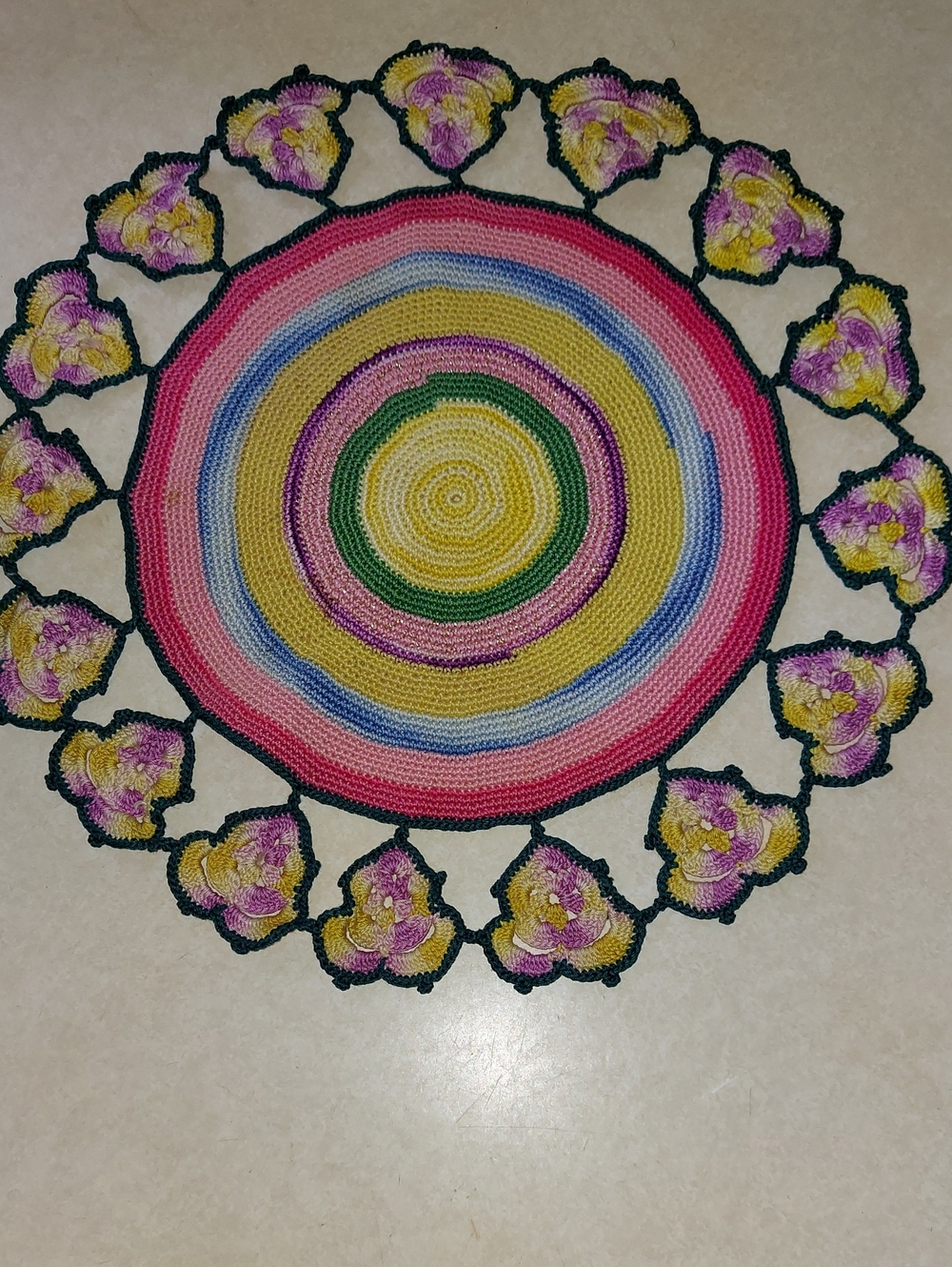 Handmade Multicolor Crochet Doily with Floral Border